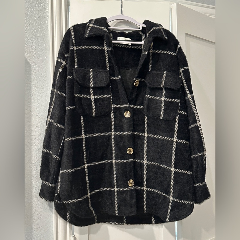 Z Supply Black Check Flannel Shirt Jacket